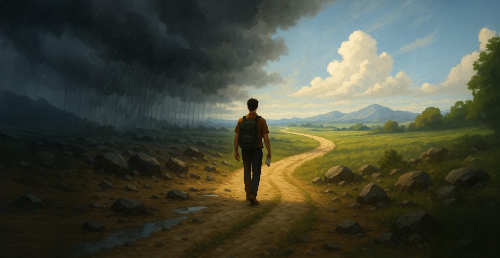 התחושה המדויקת של בעל עסק שעומד בין סערה מתקרבת לבין שביל ברור שמוביל קדימה. הבחירה היא לא אם להמשיך — אלא איך להמשיך נכון. כי כישלון הוא לא עצירה — הוא הזדמנות לתיקון.