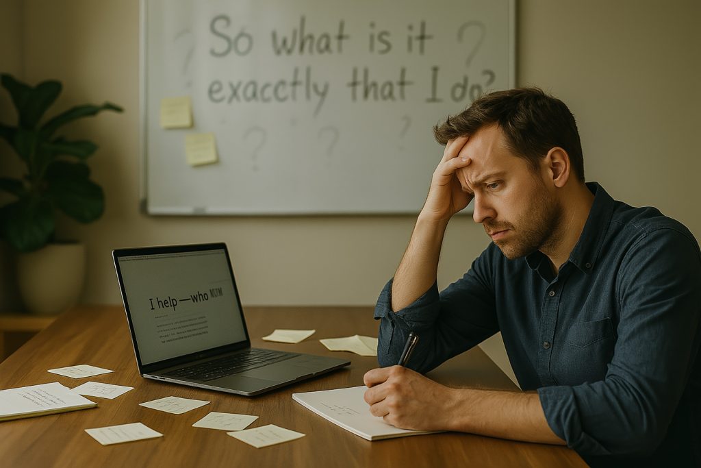 אם הלקוחות שלכם מהנהנים בנימוס אבל לא באמת מבינים מה אתם עושים, הבעיה היא לא בכישרון שלכם אלא במסר שלכם. במאמר הזה תגלו איך לזהות מסר מבלבל, איך לבדוק אם הקהל מבין אתכם באמת ואיך לנסח משפט חד וברור שיגרום ללקוחות הנכונים לעצור, להקשיב ולהגיד שזה בדיוק מה שהם צריכים.