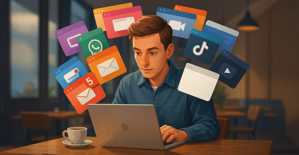 הכאב המדויק של העולם הדיגיטלי: לקוח שמנסה להתרכז — אבל המוח שלו טובע בהודעות, טאבים, נוטיפיקציות ומסכים. בתוך כל זה — רק מסר חד, פשוט ורלוונטי מצליח לחדור. כל השאר — הופך לרעש.